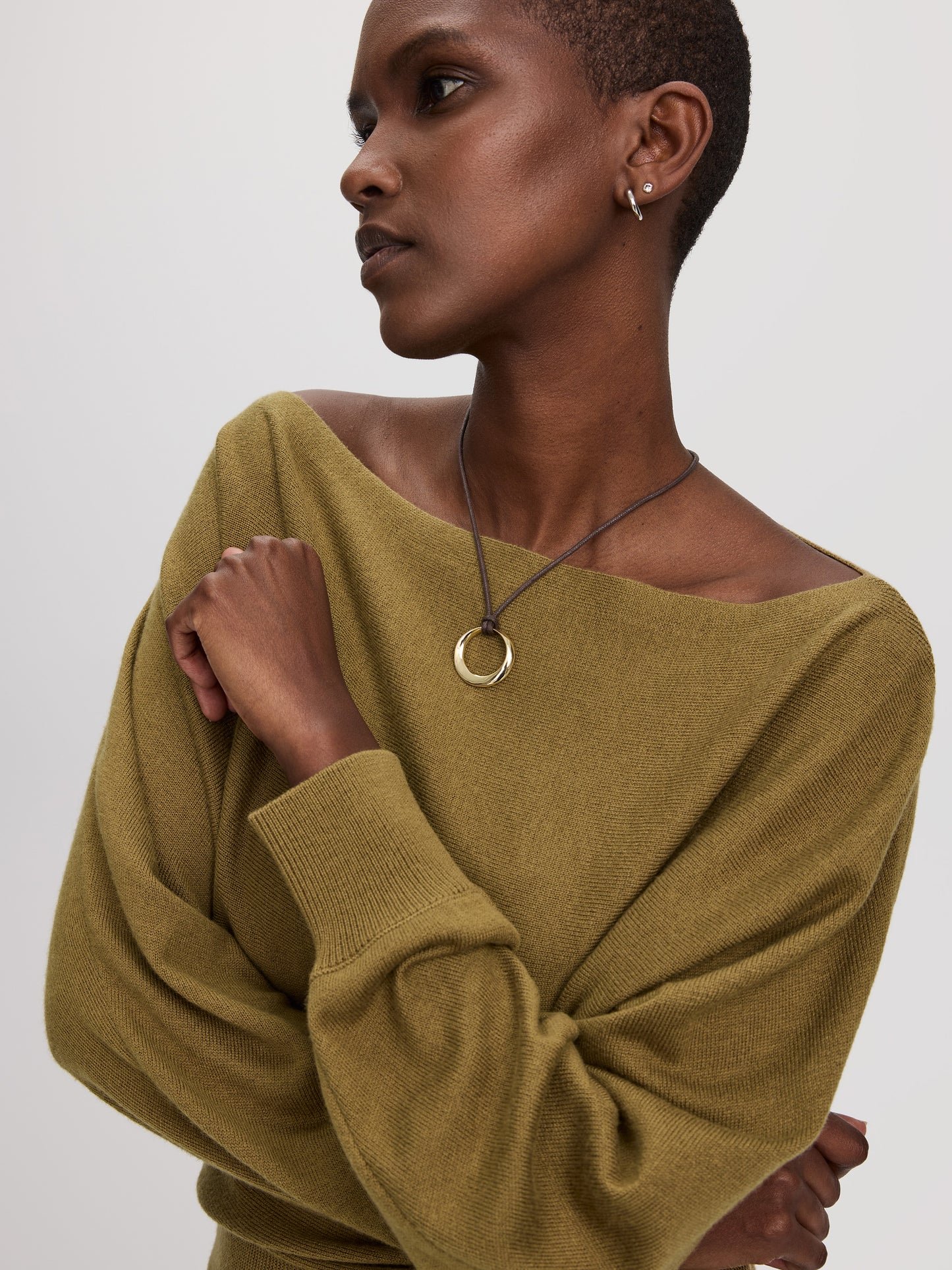 Merino-Blend Long-Sleeve Off-the-Shoulder Sweater