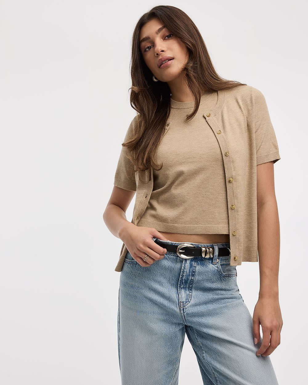 Short-Sleeve Buttoned-Down Cardigan