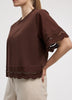Short-Sleeve Mix-Media Top with Embroidered Trims