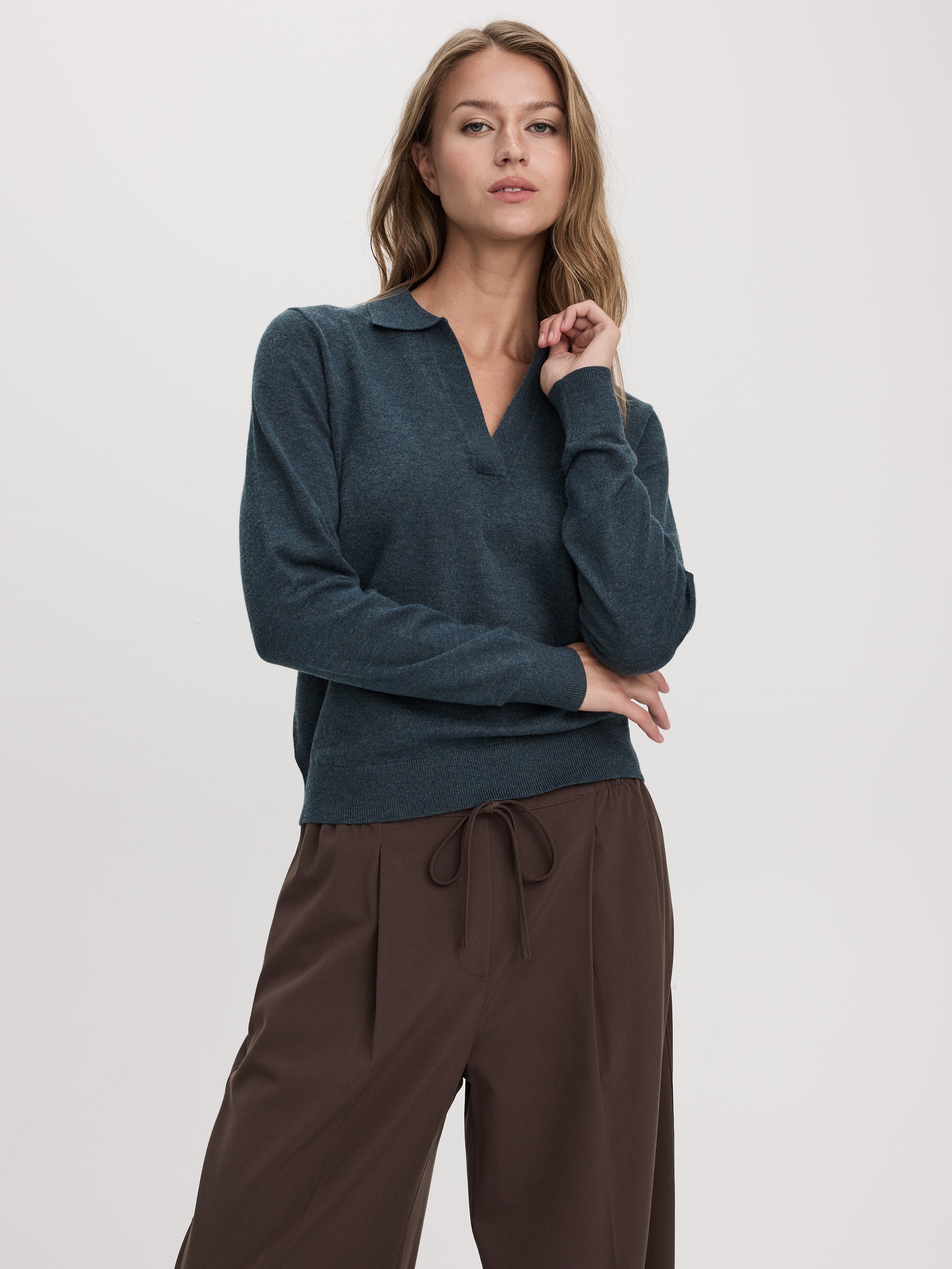 Long-Sleeve Sweater with Johnny Collar - R Essentials