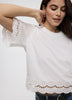 Short-Sleeve Mix-Media Top with Embroidered Trims