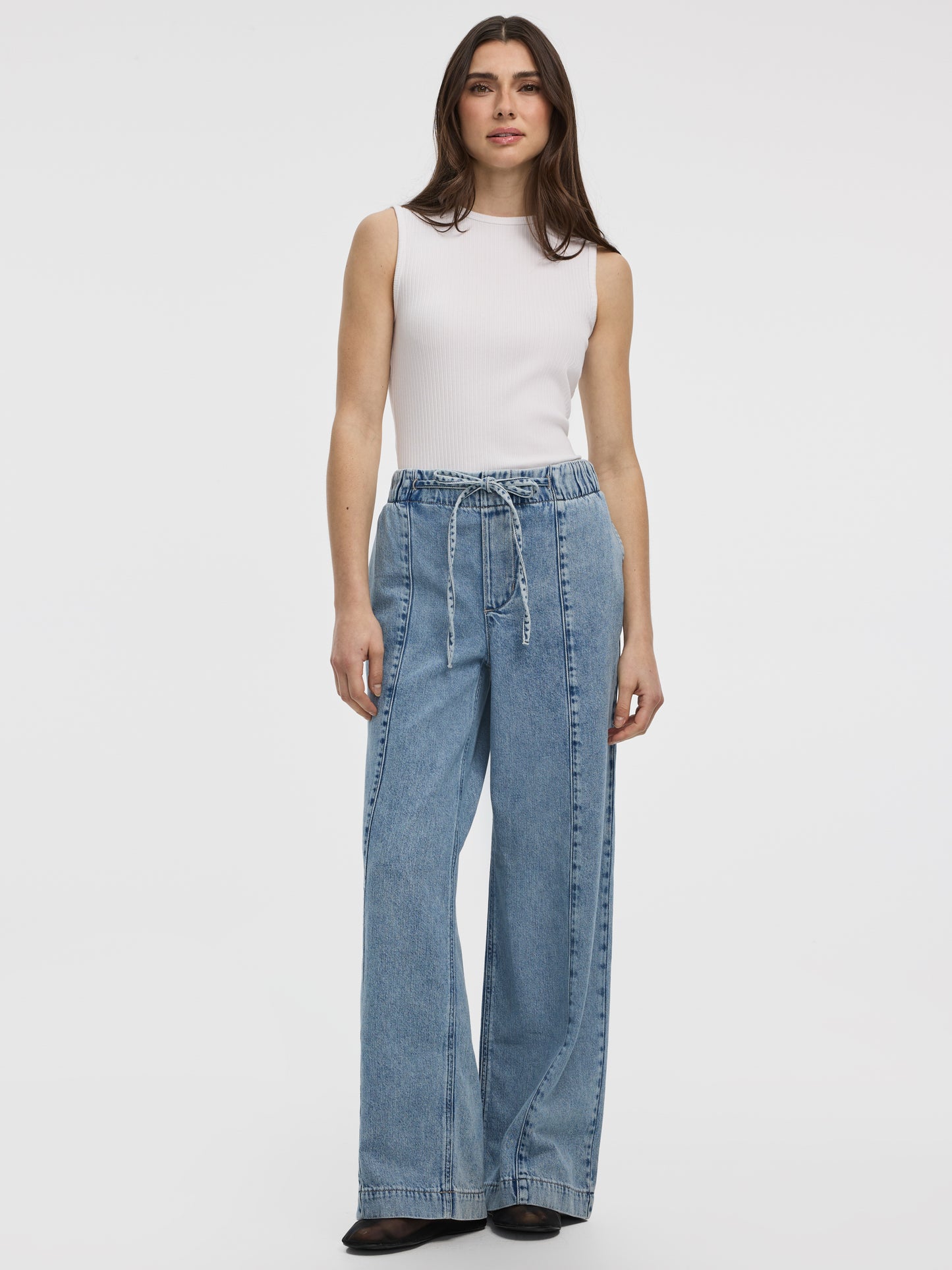 Wide-Leg Pull-On High-Rise Denim Pant