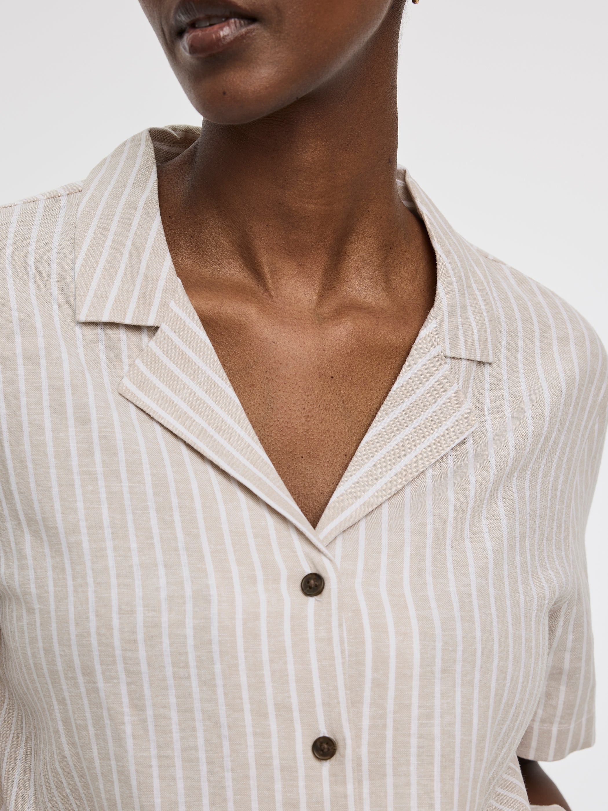 Striped Short-Sleeve Shirt with Pyjama Collar