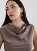 Sleeveless Midi Dress with Draped Neckline