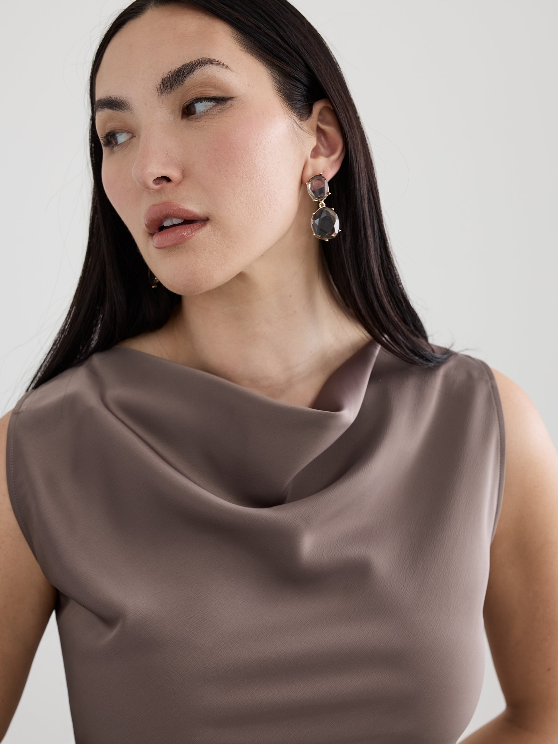 Sleeveless Midi Dress with Draped Neckline
