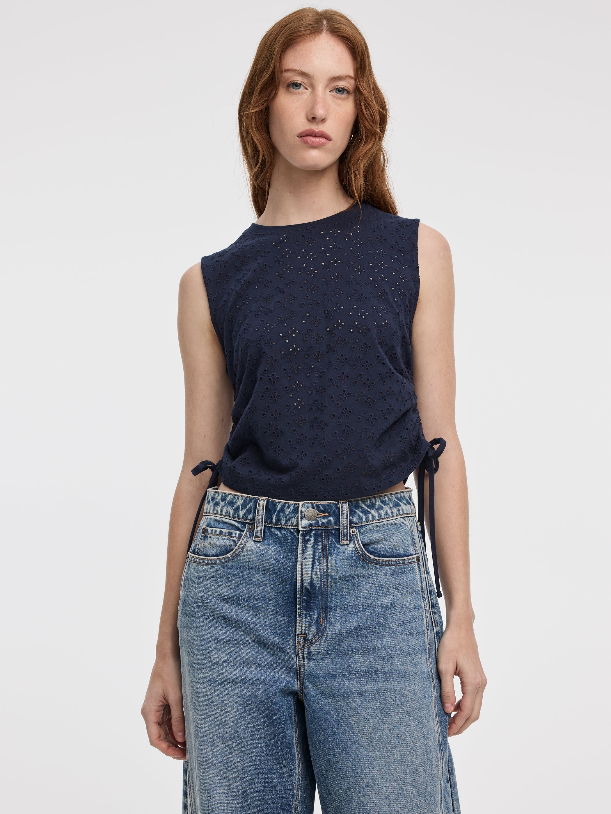 Short-Sleeve Crew-Neck Tee with Shirred Sides