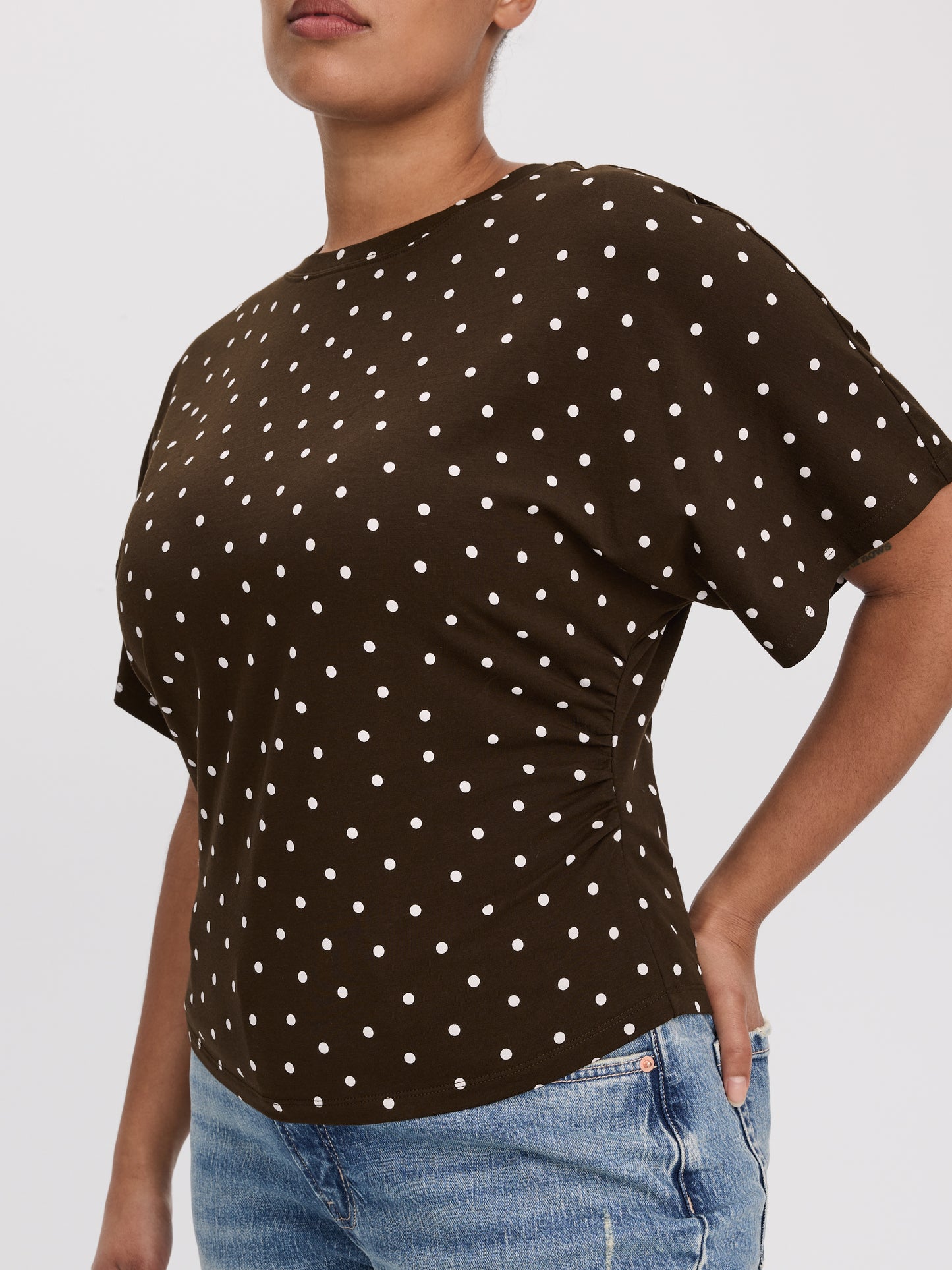 Short-Sleeve Crew-Neck Tee with Shirred Sides