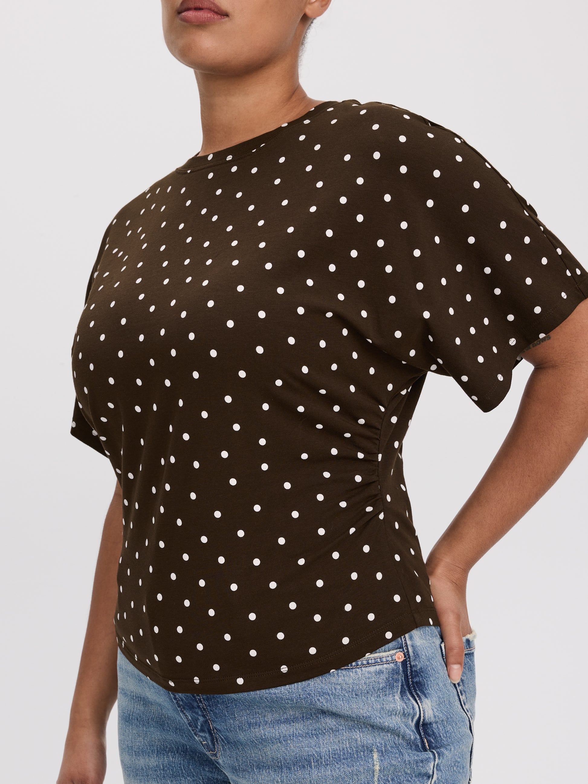 Short-Sleeve Crew-Neck Tee with Shirred Sides