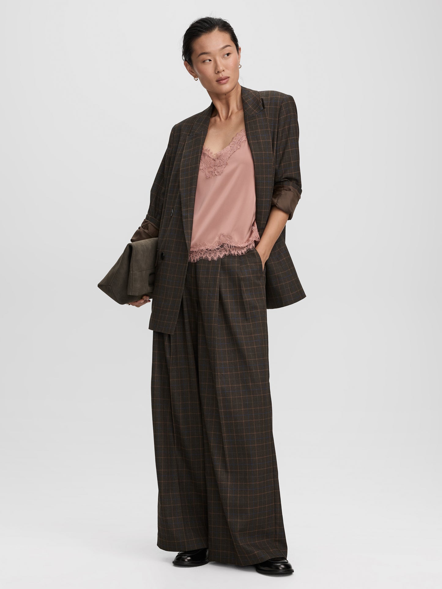 Pantalon carreauté à jambe large et taille haute - L’Intemporelle