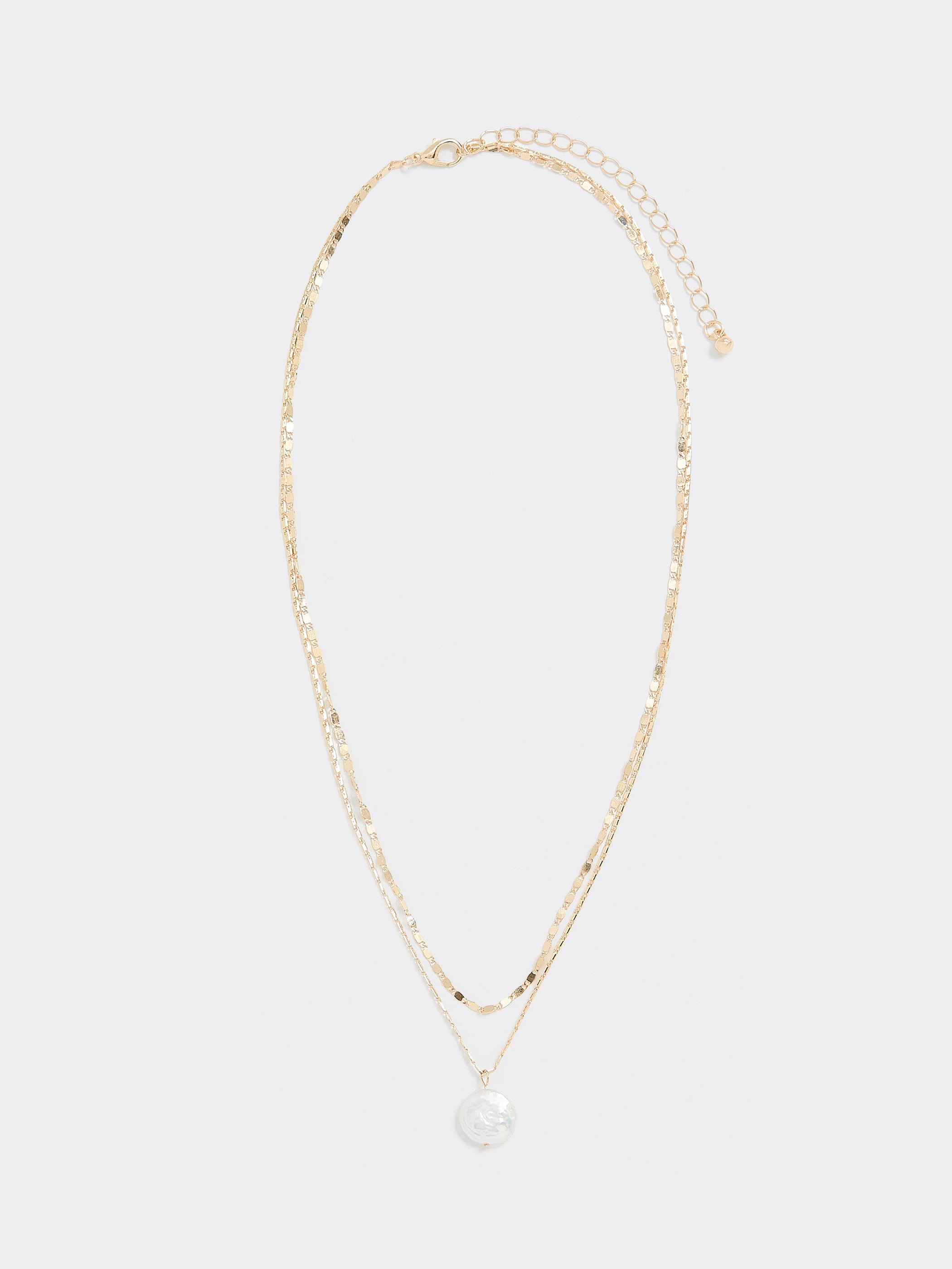 Double-Chain Short Necklace with Freshwater Pearl