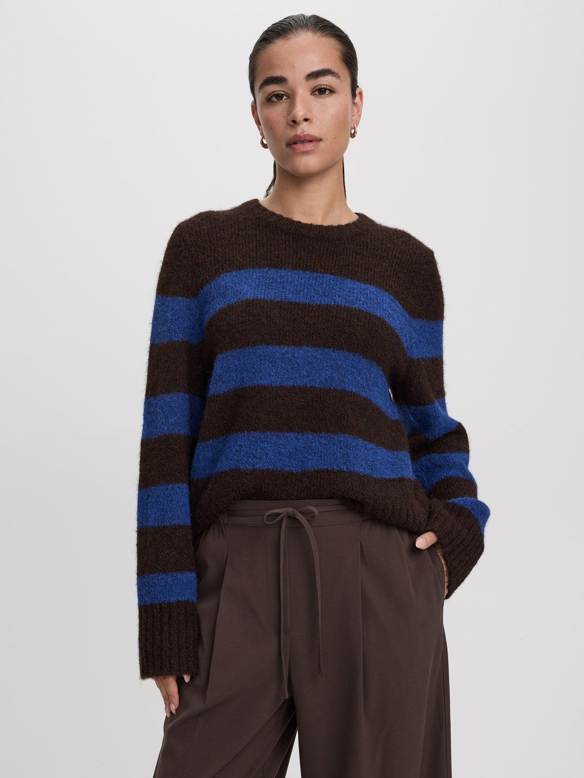 Striped Long-Sleeve Crew-Neck Wool-Blend Sweater