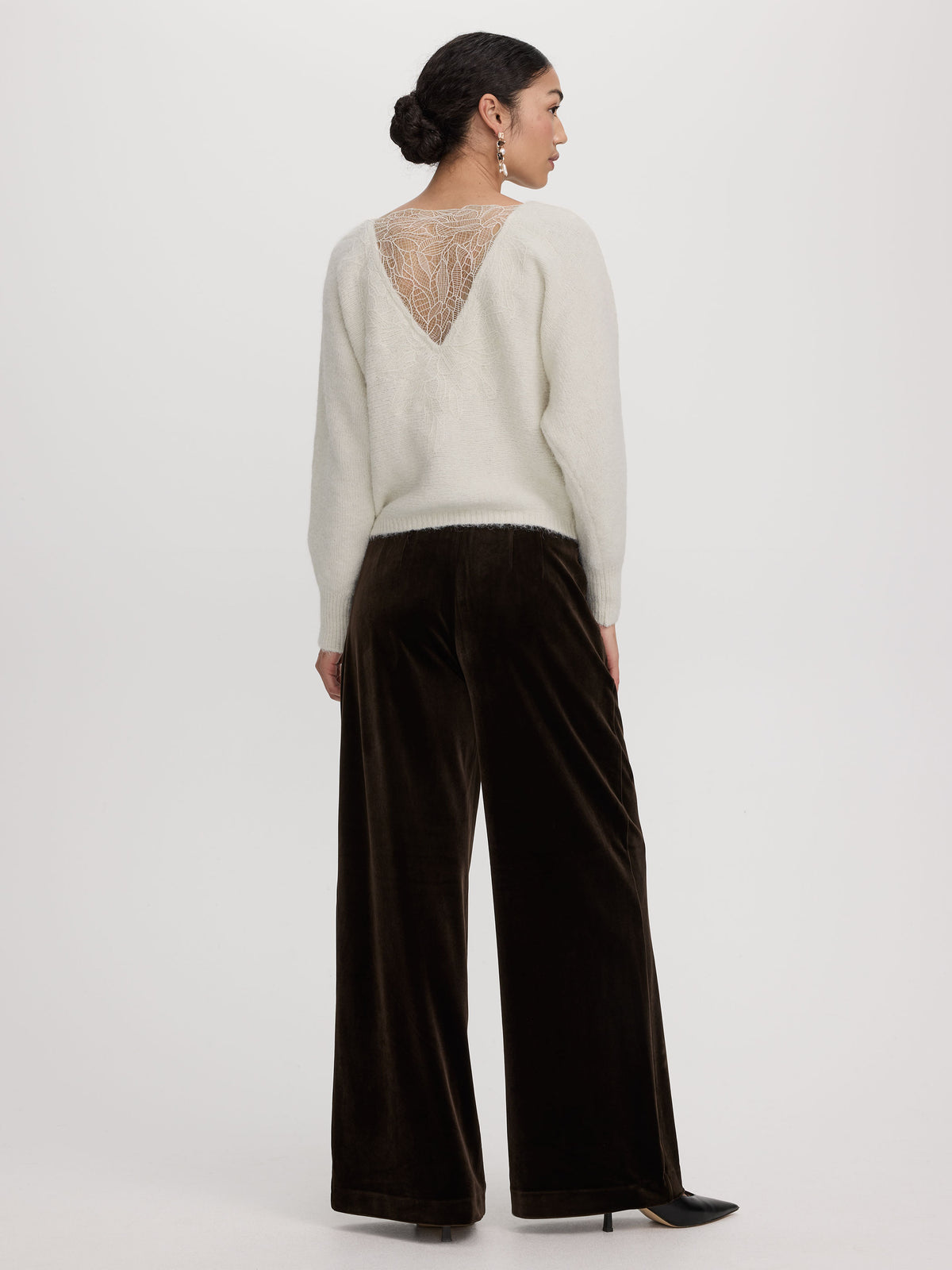 Long-Sleeve Boat-Neck Sweater with Lace Insert