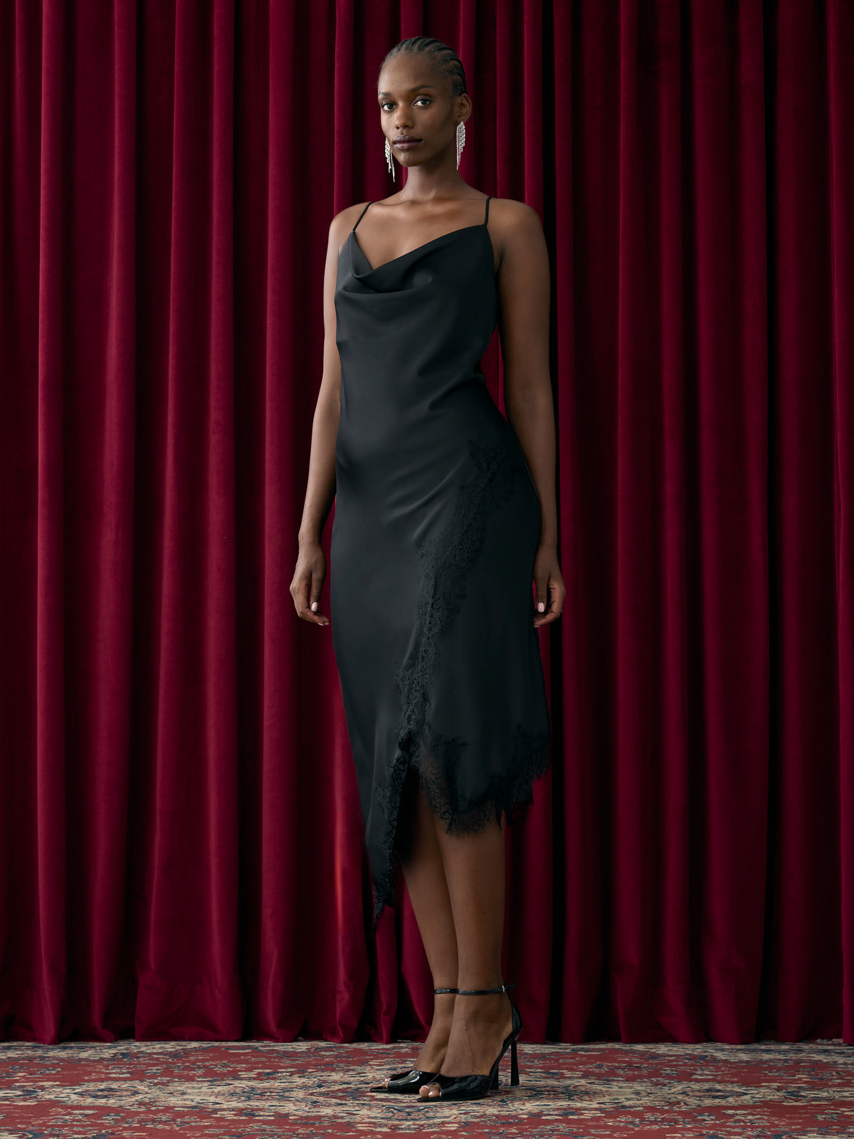 Sleeveless Midi Dress with Cowl Neckline