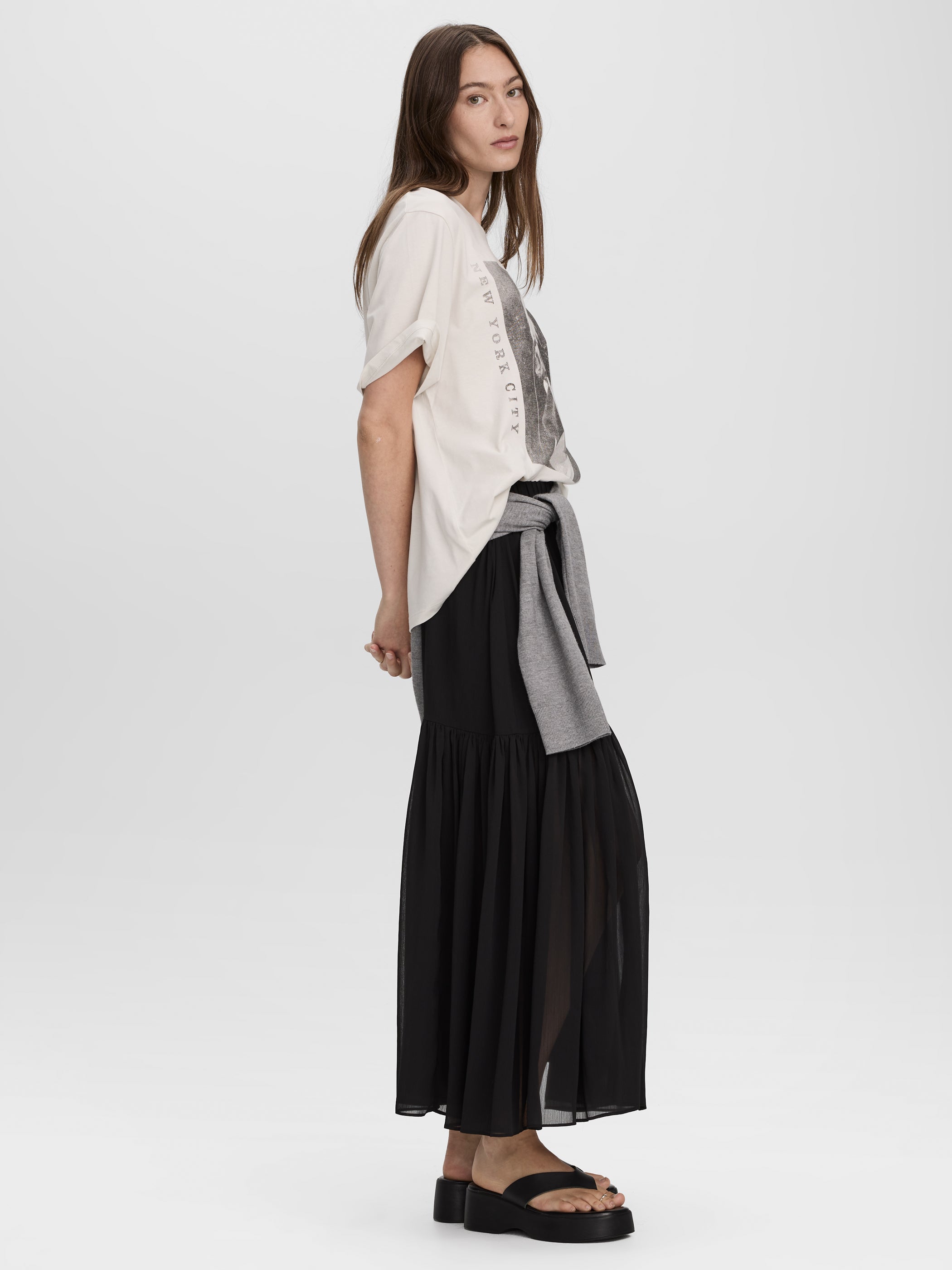 Pleated-Chiffon Maxi Skirt
