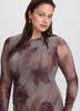 Long-Sleeve Mesh Midi Dress with Side Shirrings