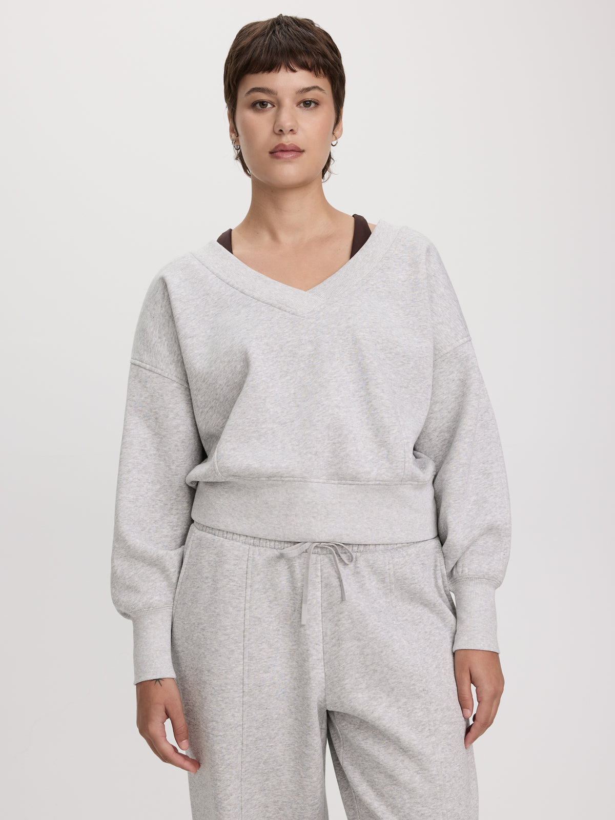 Long-Sleeve V-Neck French Terry Sweatshirt - Hyba