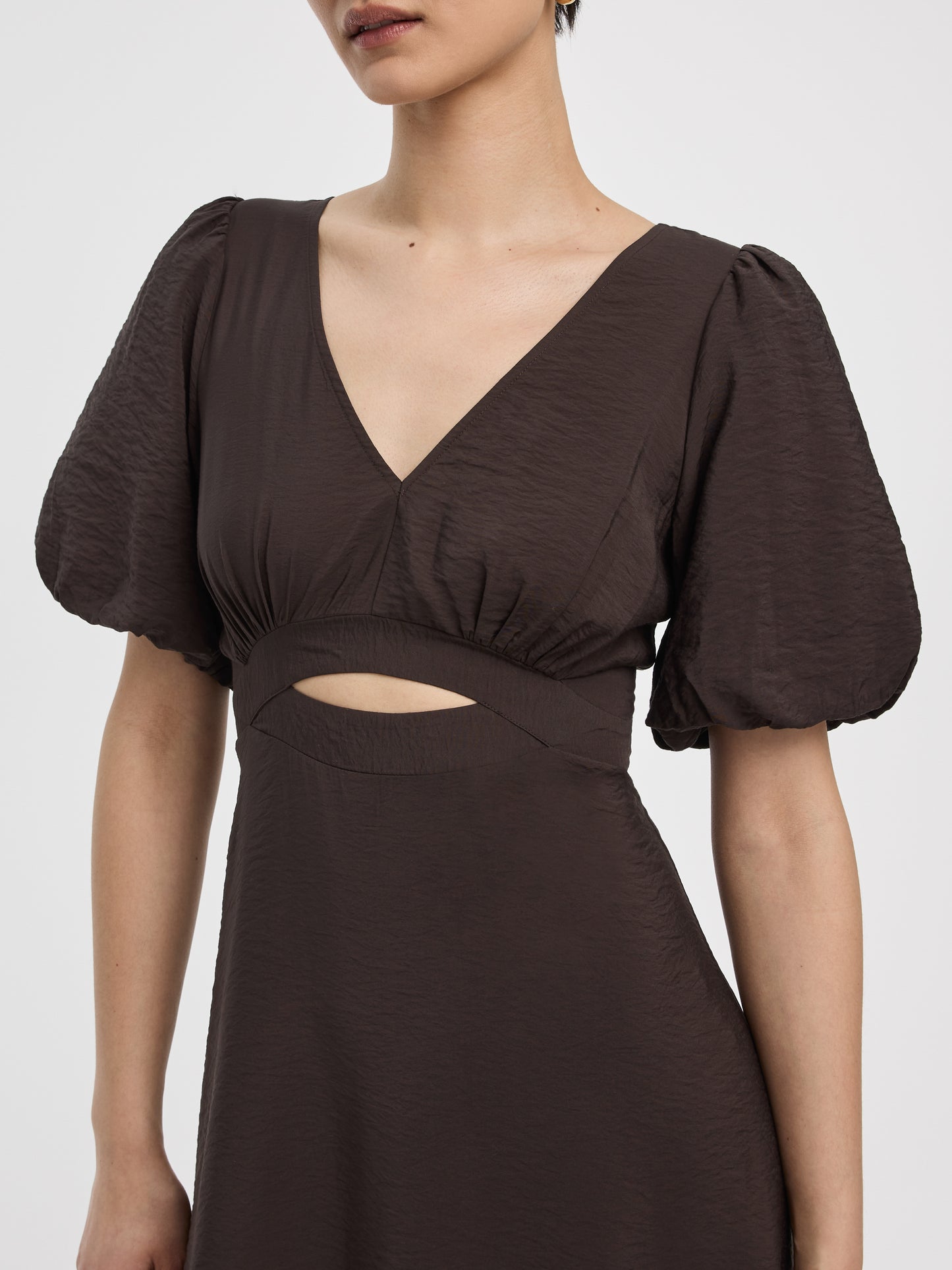 Elbow-Sleeve Maxi Dress with Cut-Out Detail