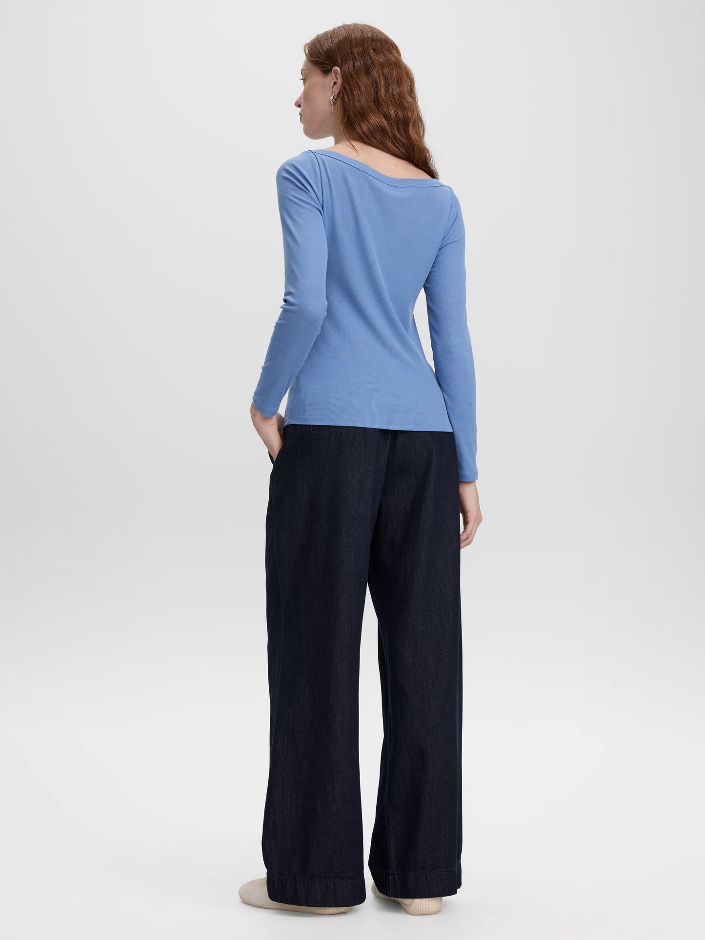 Long-Sleeve Boat-Neck Ribbed Top