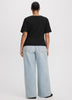 Short-Sleeve Shirred Top with Asymmetrical Hem