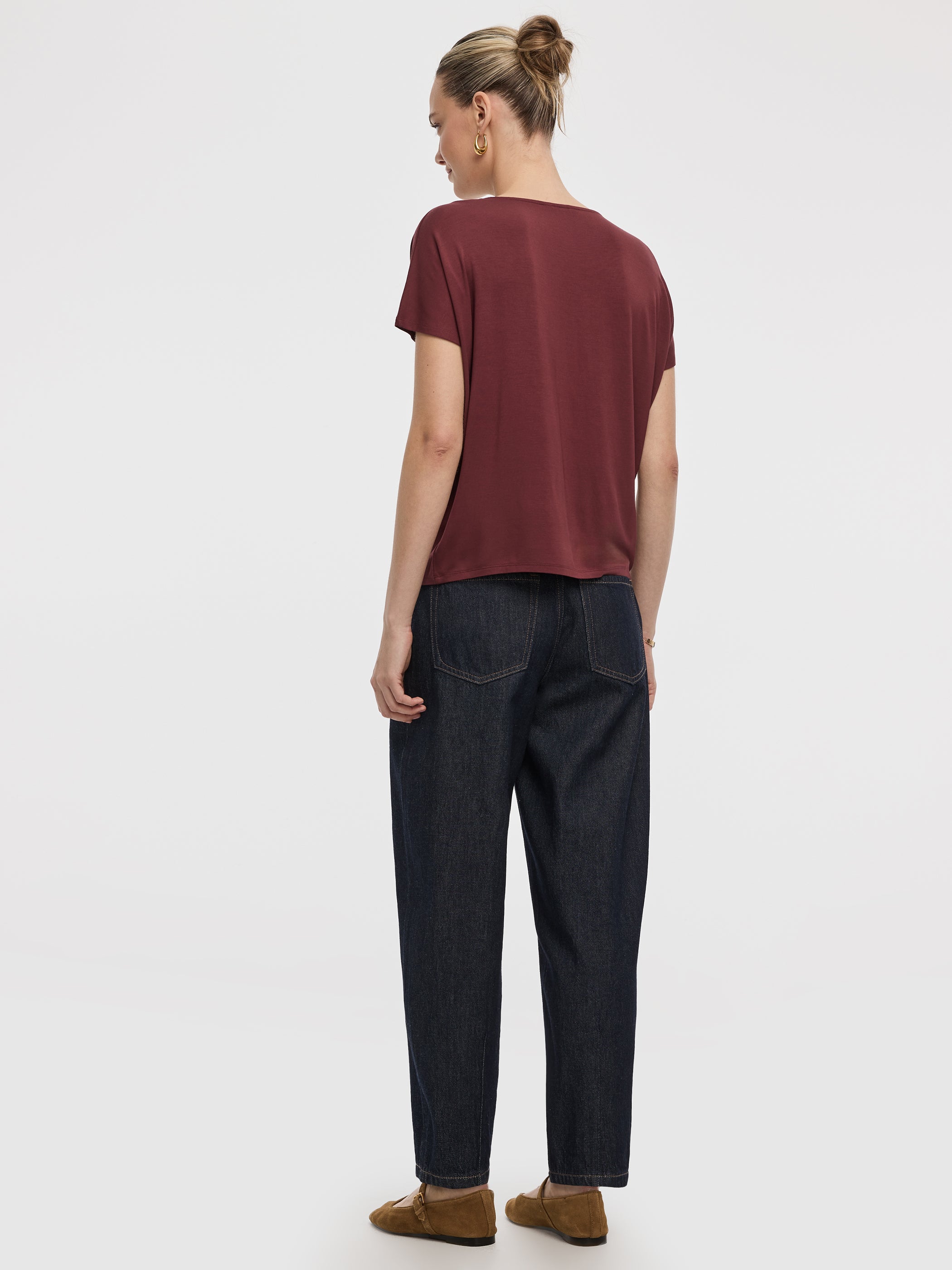 Short-Dolman-Sleeve Boat-Neck T-Shirt