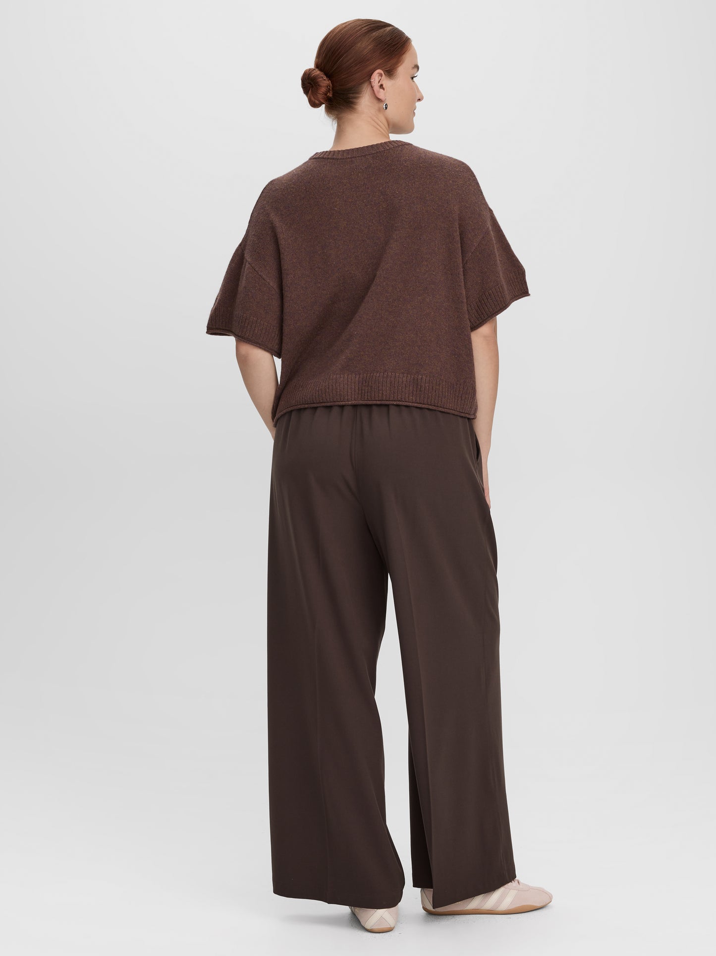 Cashmere-Blend Short-Sleeve Crew-Neck Loose Sweater