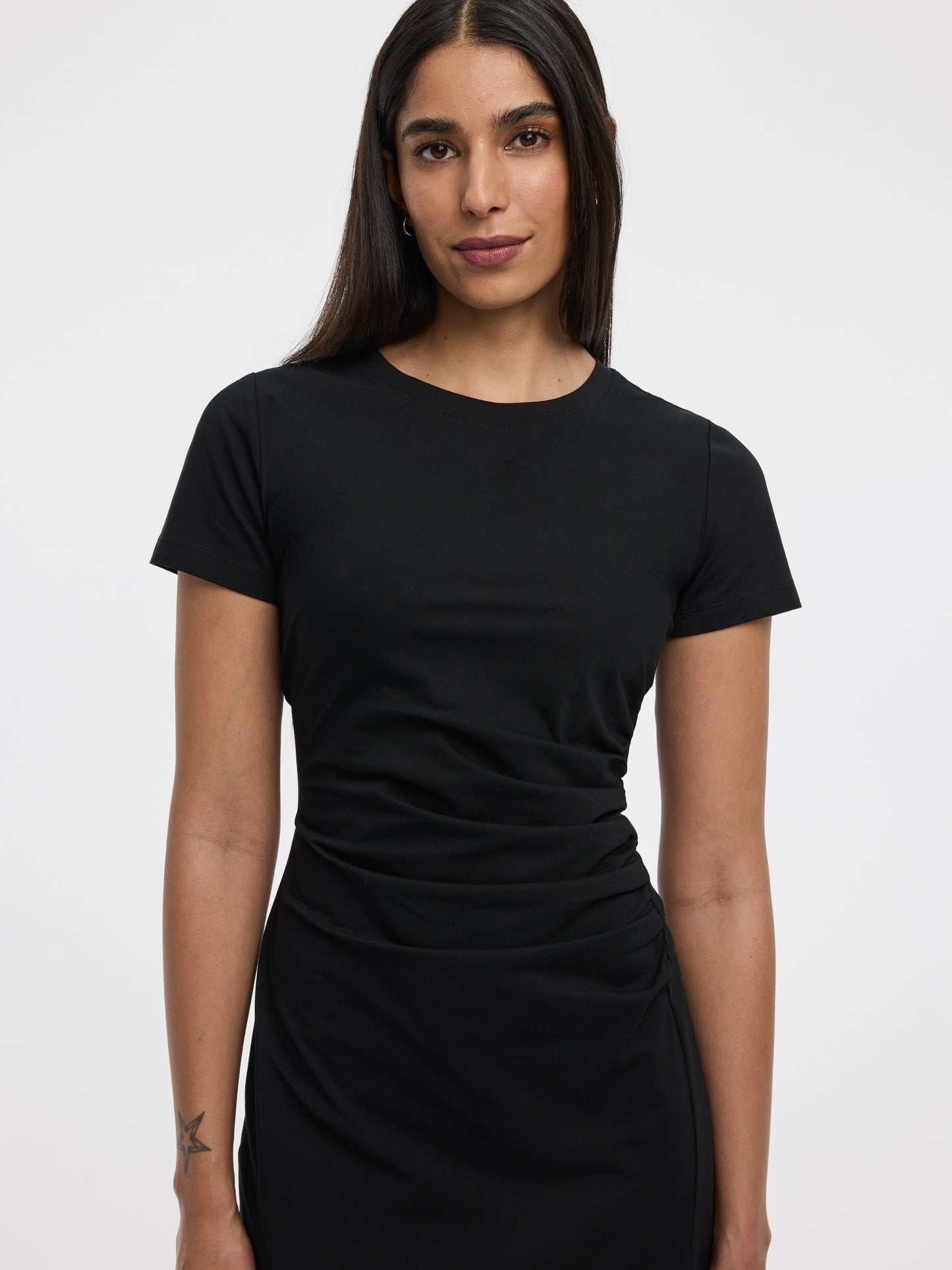 Short-Sleeve Bodycon Midi Dress with Side Shirring