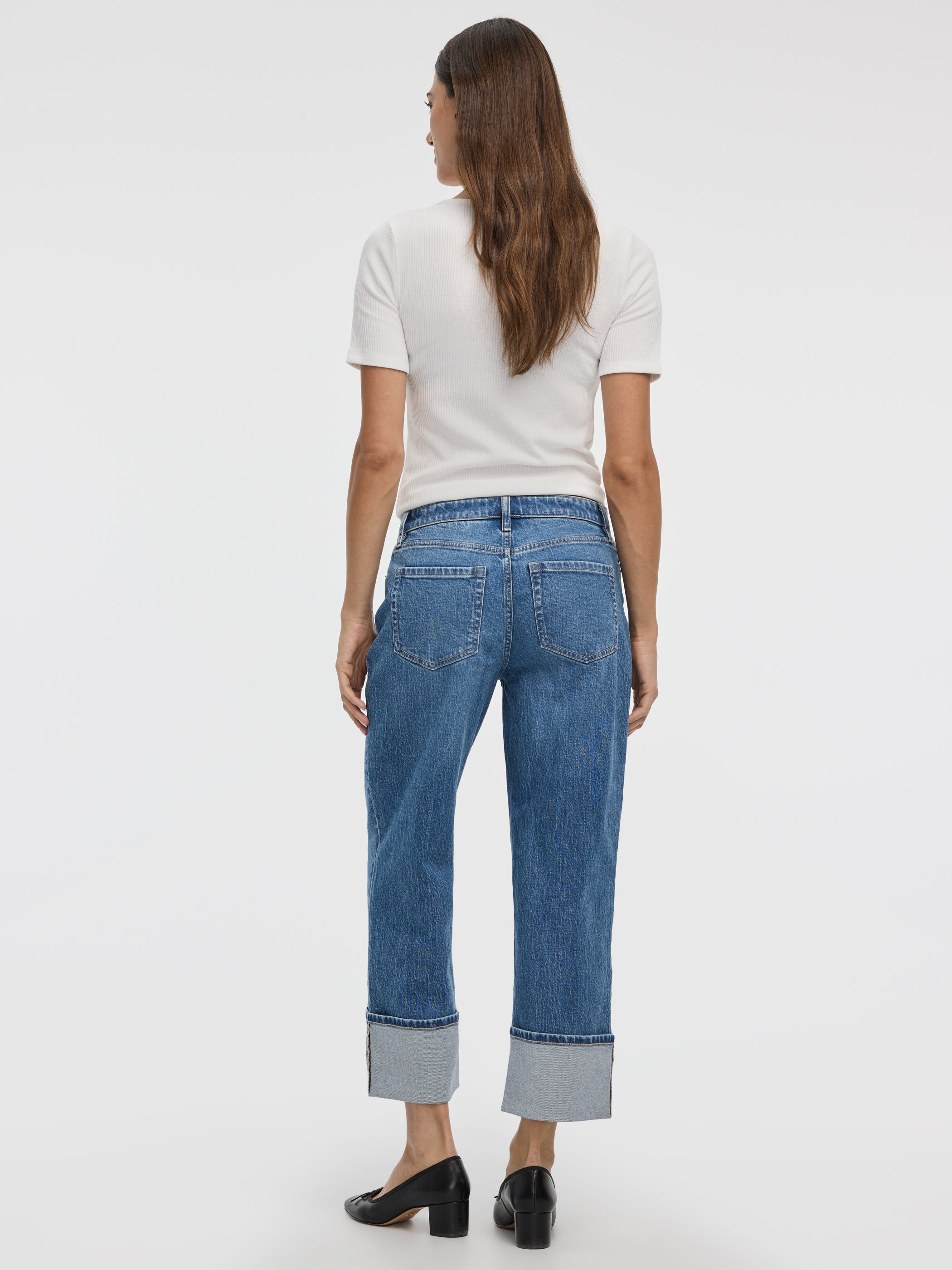 Straight-Leg High-Rise Cropped Jean with Rolled Cuffs