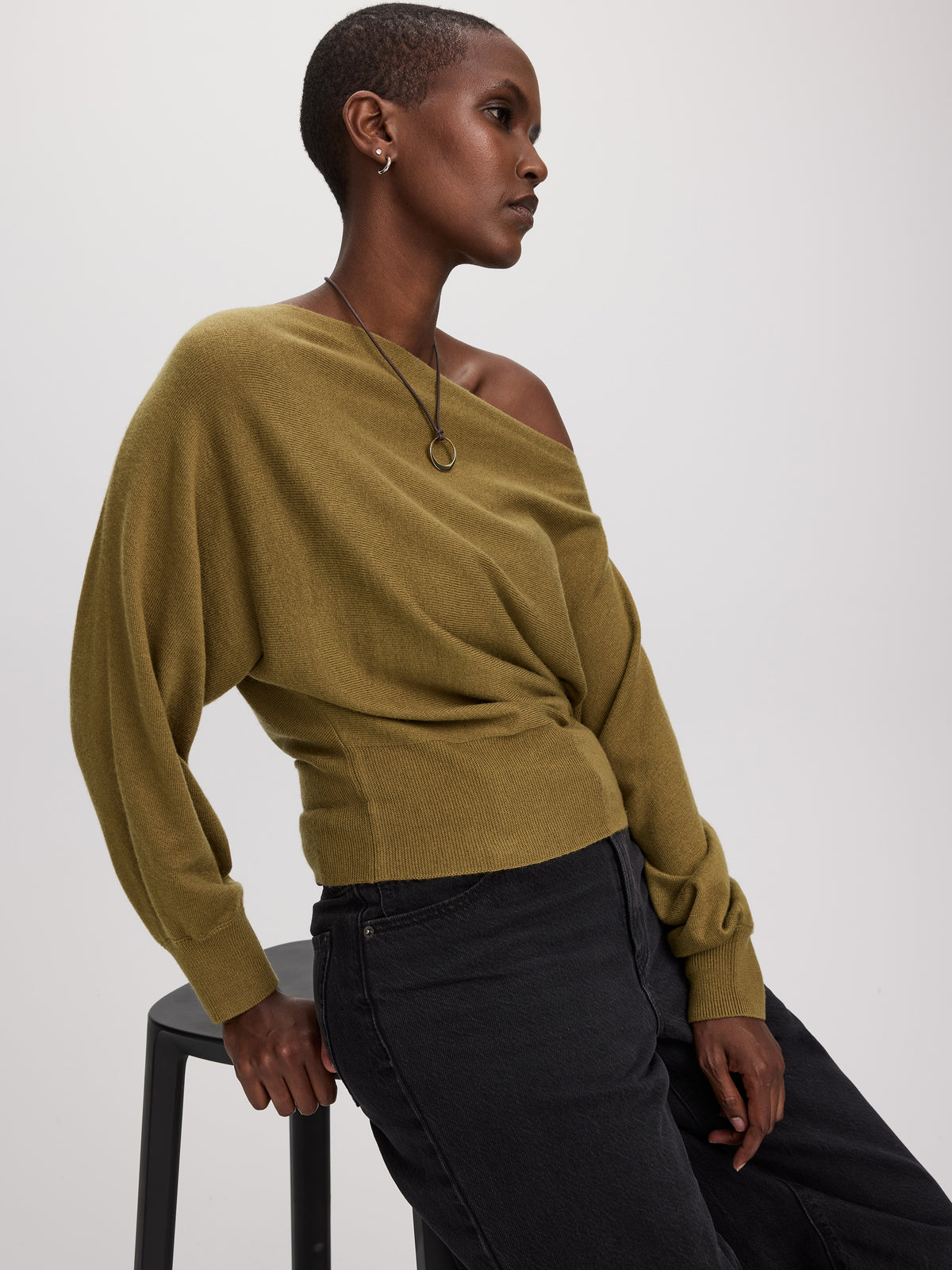 Merino-Blend Long-Sleeve Off-the-Shoulder Sweater