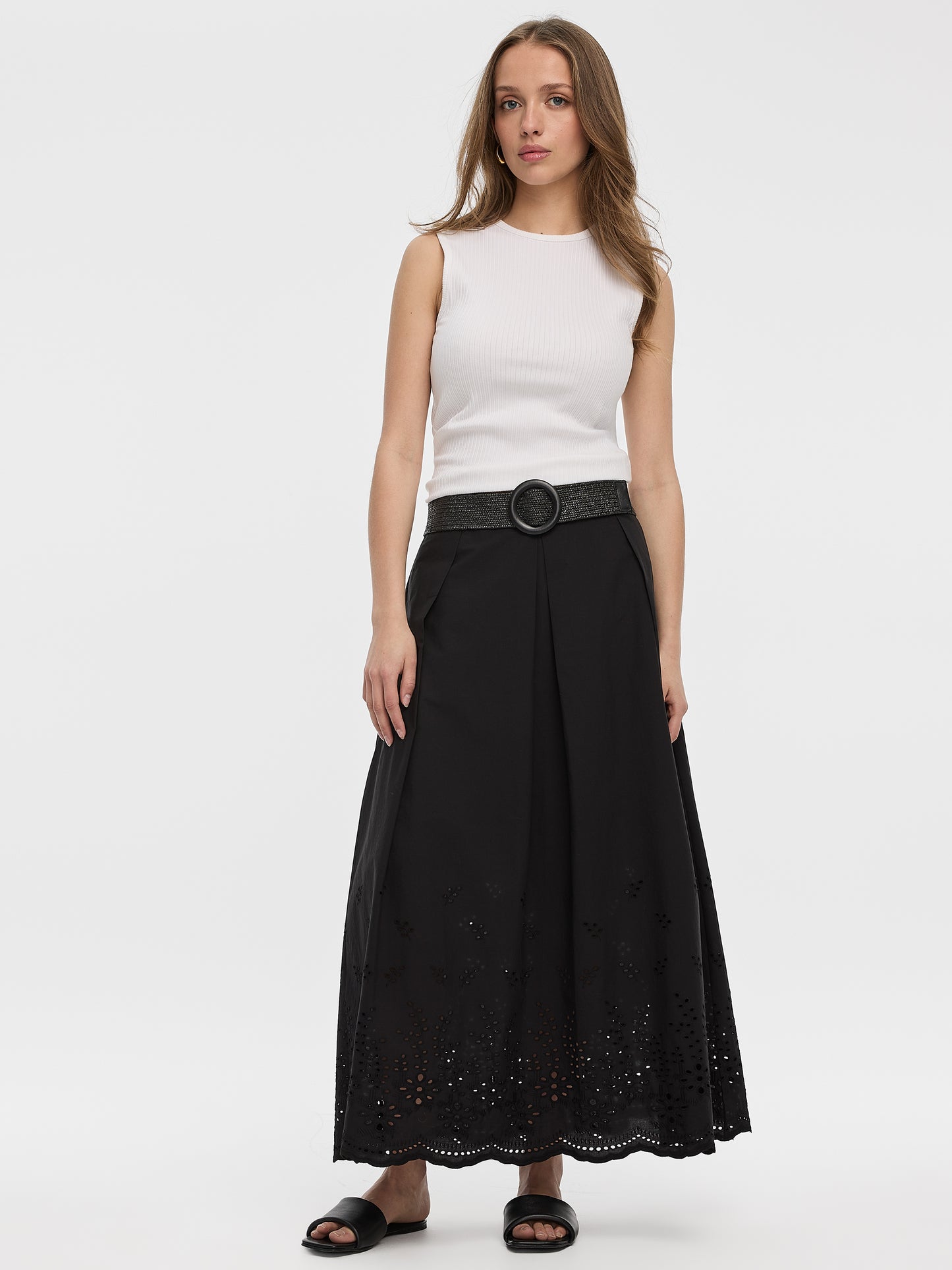 Pleated Midi Skirt with Embroidered Details