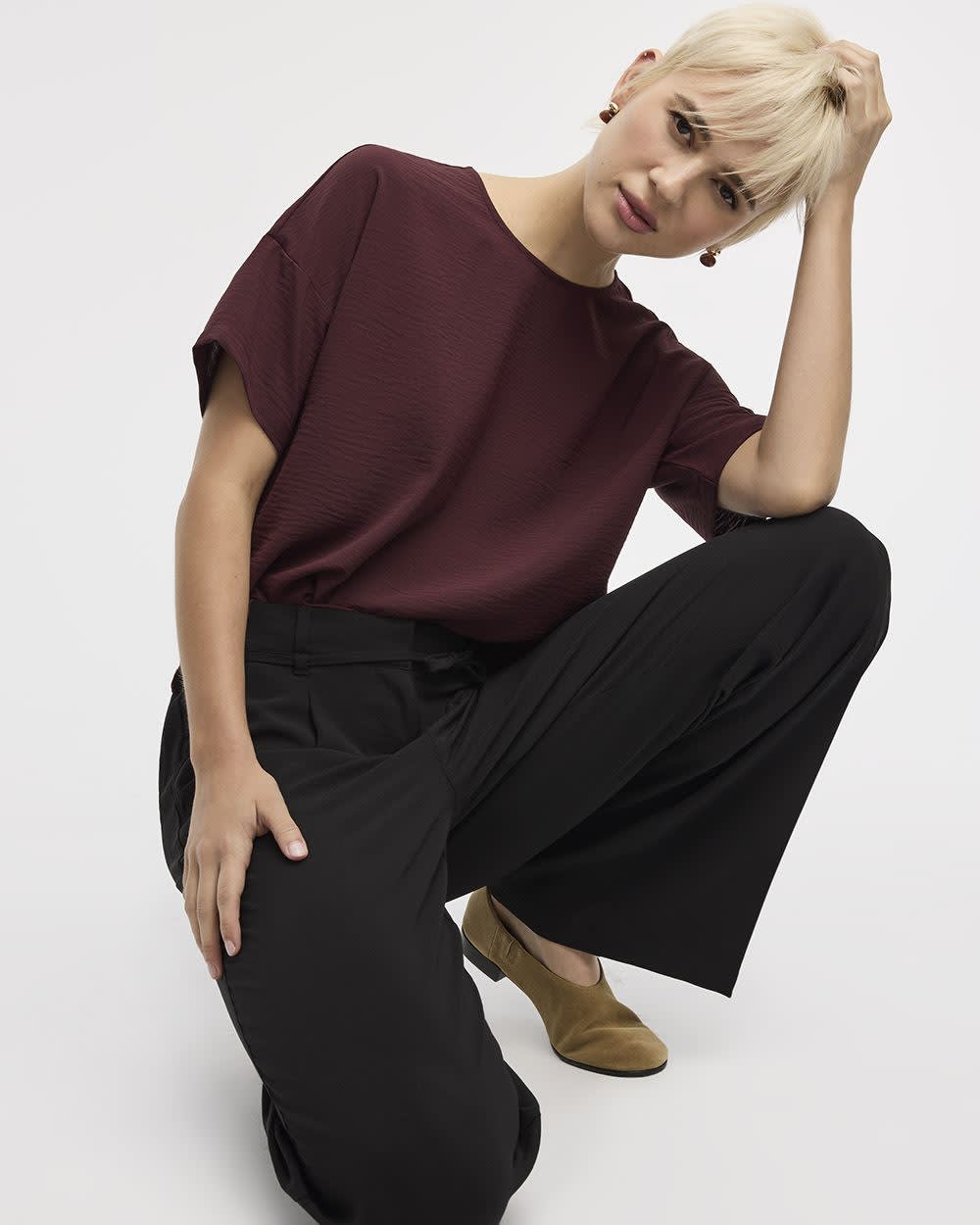 Short-Sleeve Crew-Neck Blouse