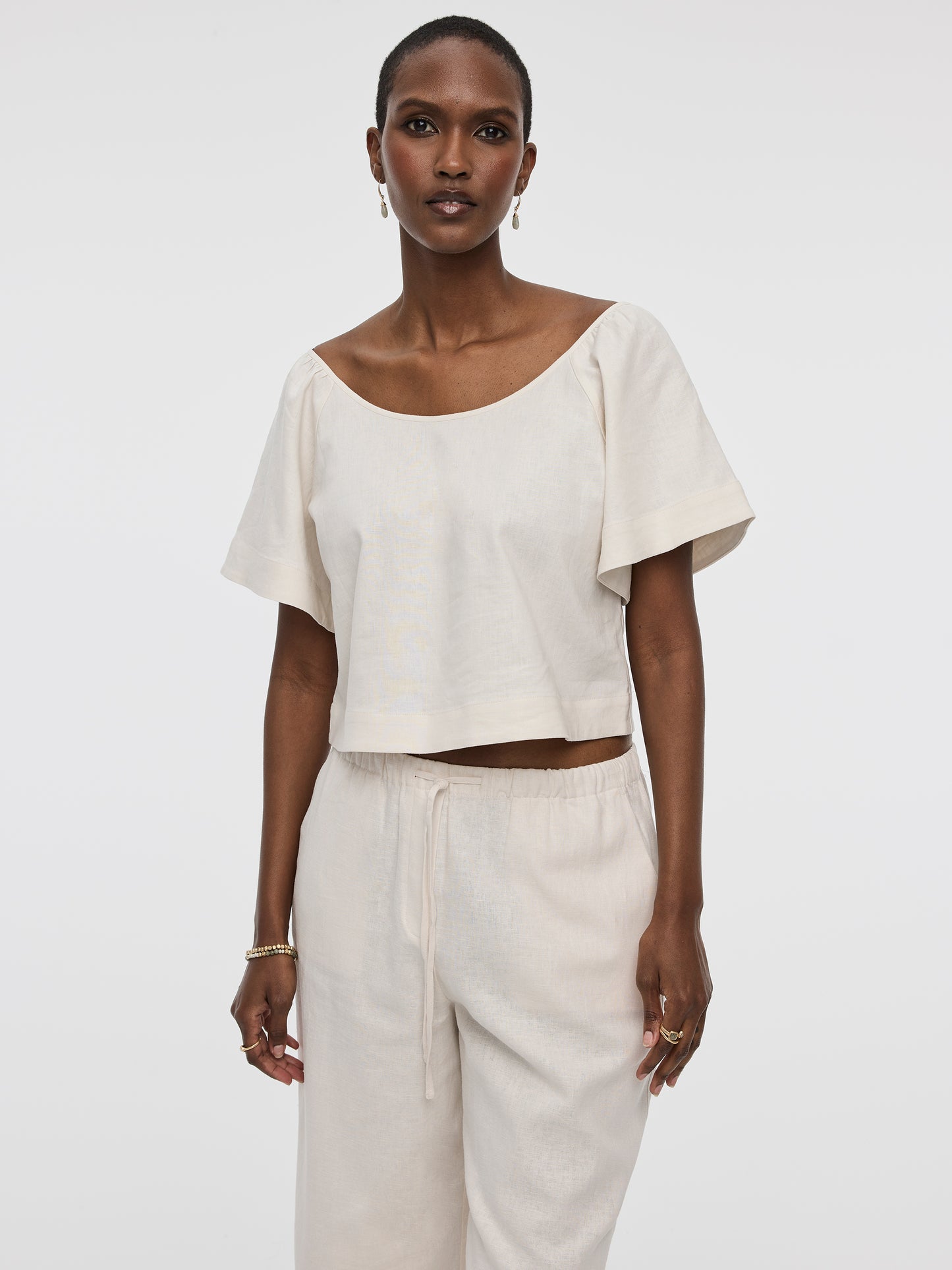 Scoop-Neck Blouse with Flutter Sleeves