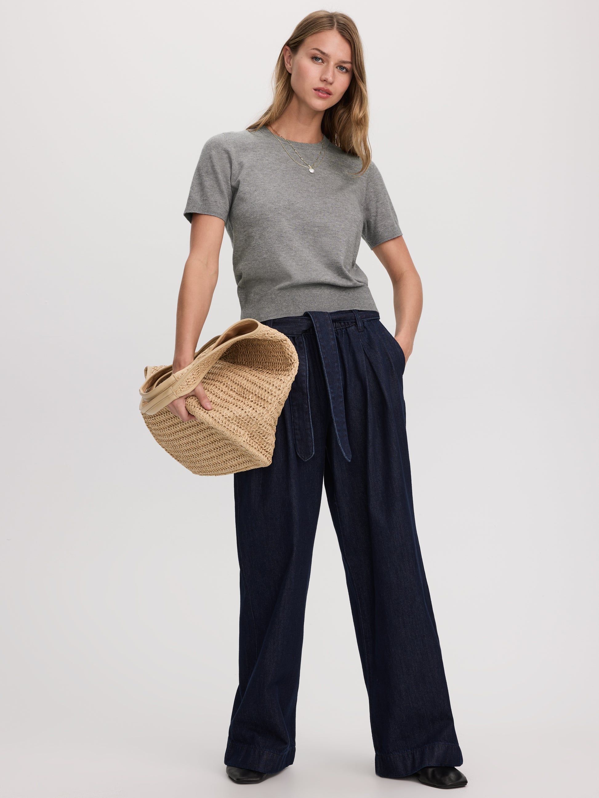 Wide-Leg High-Rise Jean with Sash