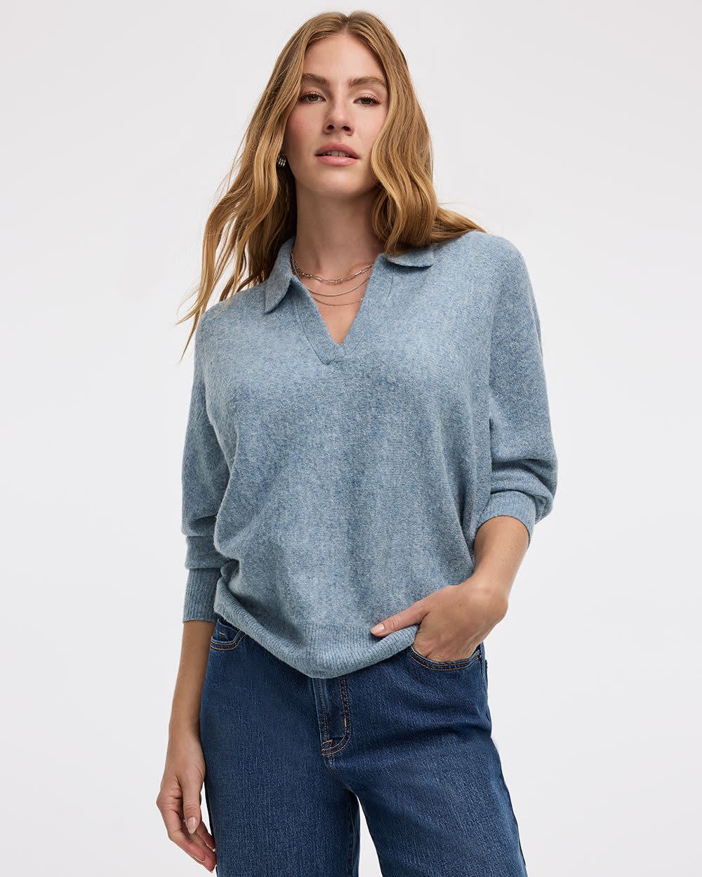 Long-Sleeve Sweater with Johnny Collar