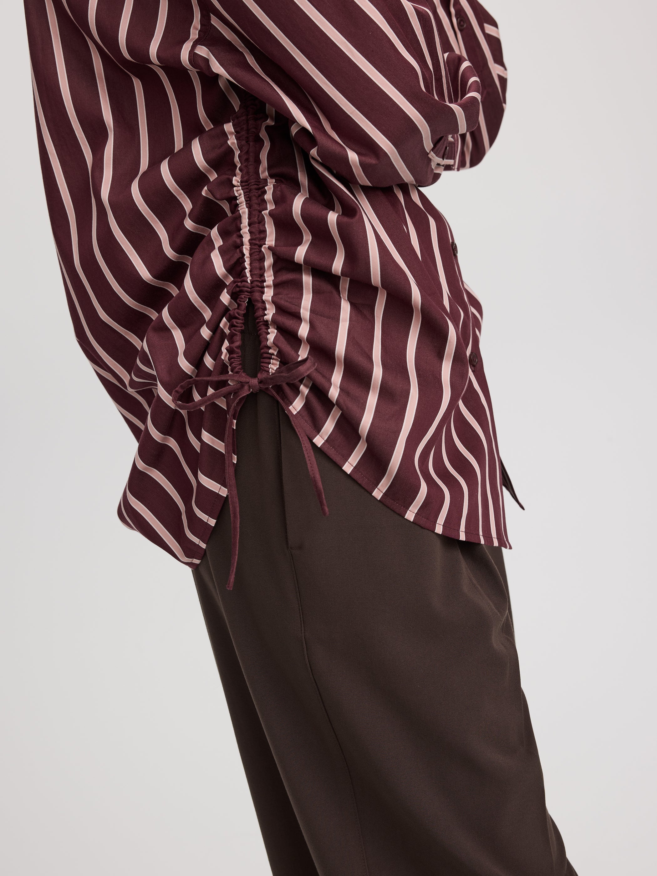 Striped Poplin Blouse with Side Shirrings