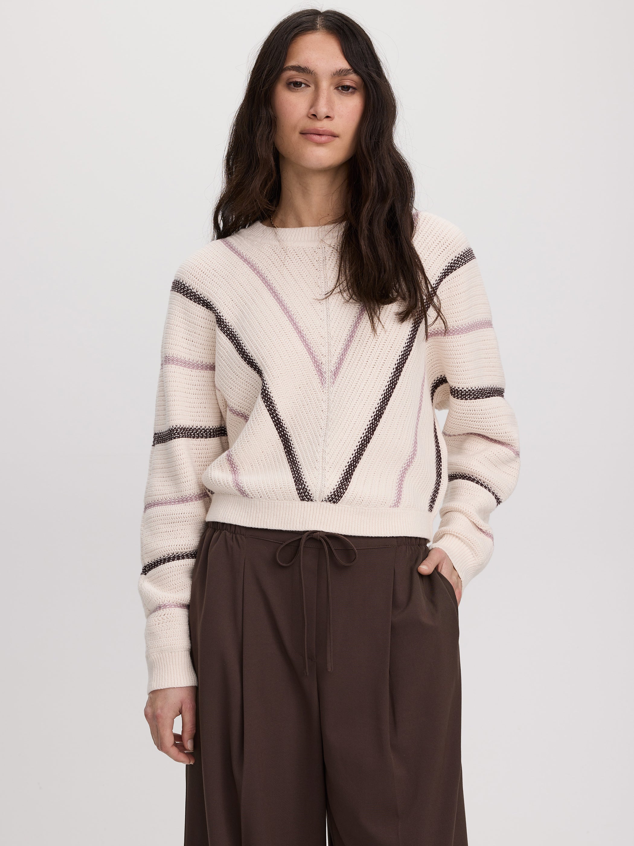 Long-Dolman-Sleeve Crew-Neck Pullover
