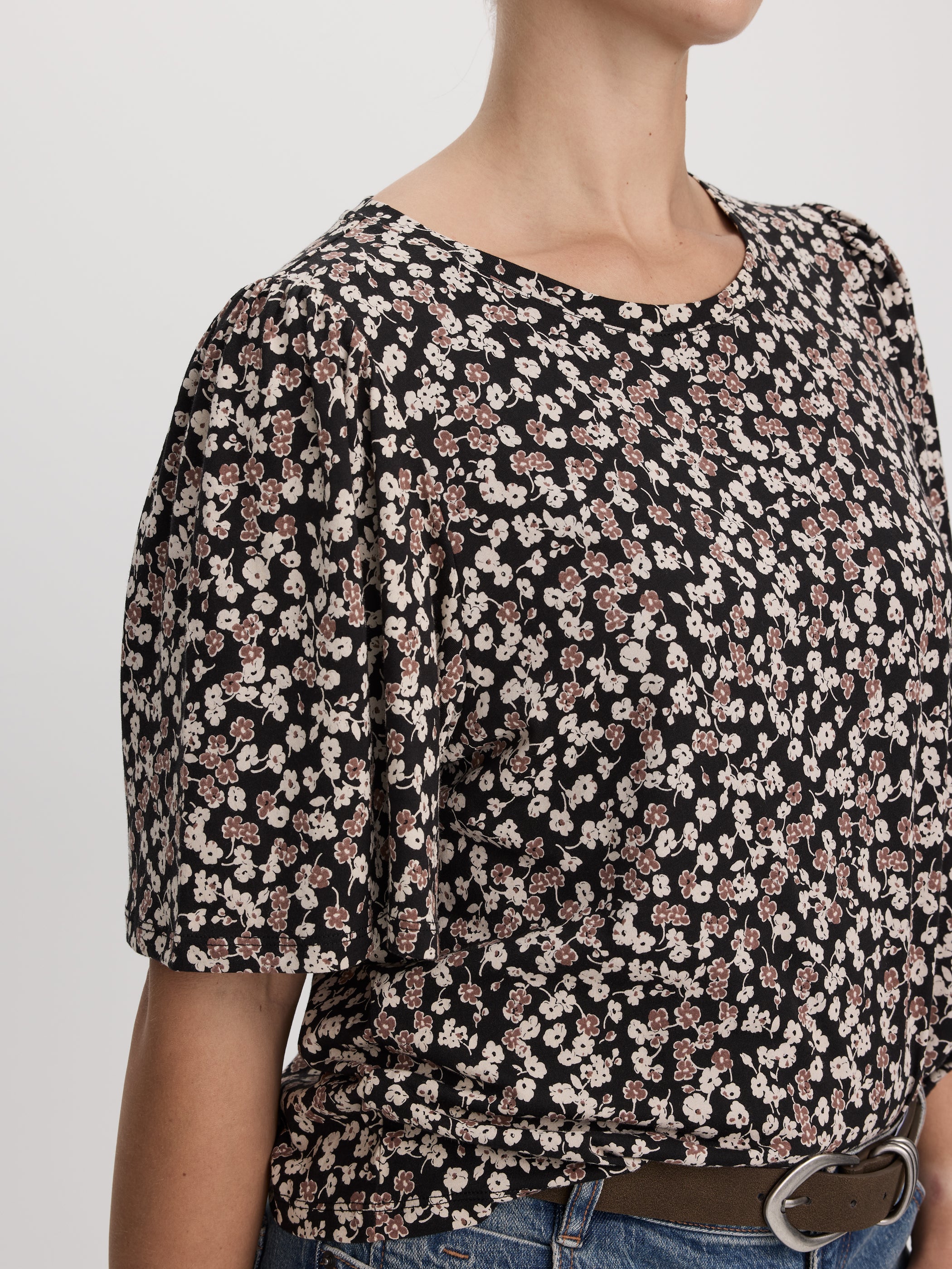 Crew-Neck Top with Short Flutter Sleeves