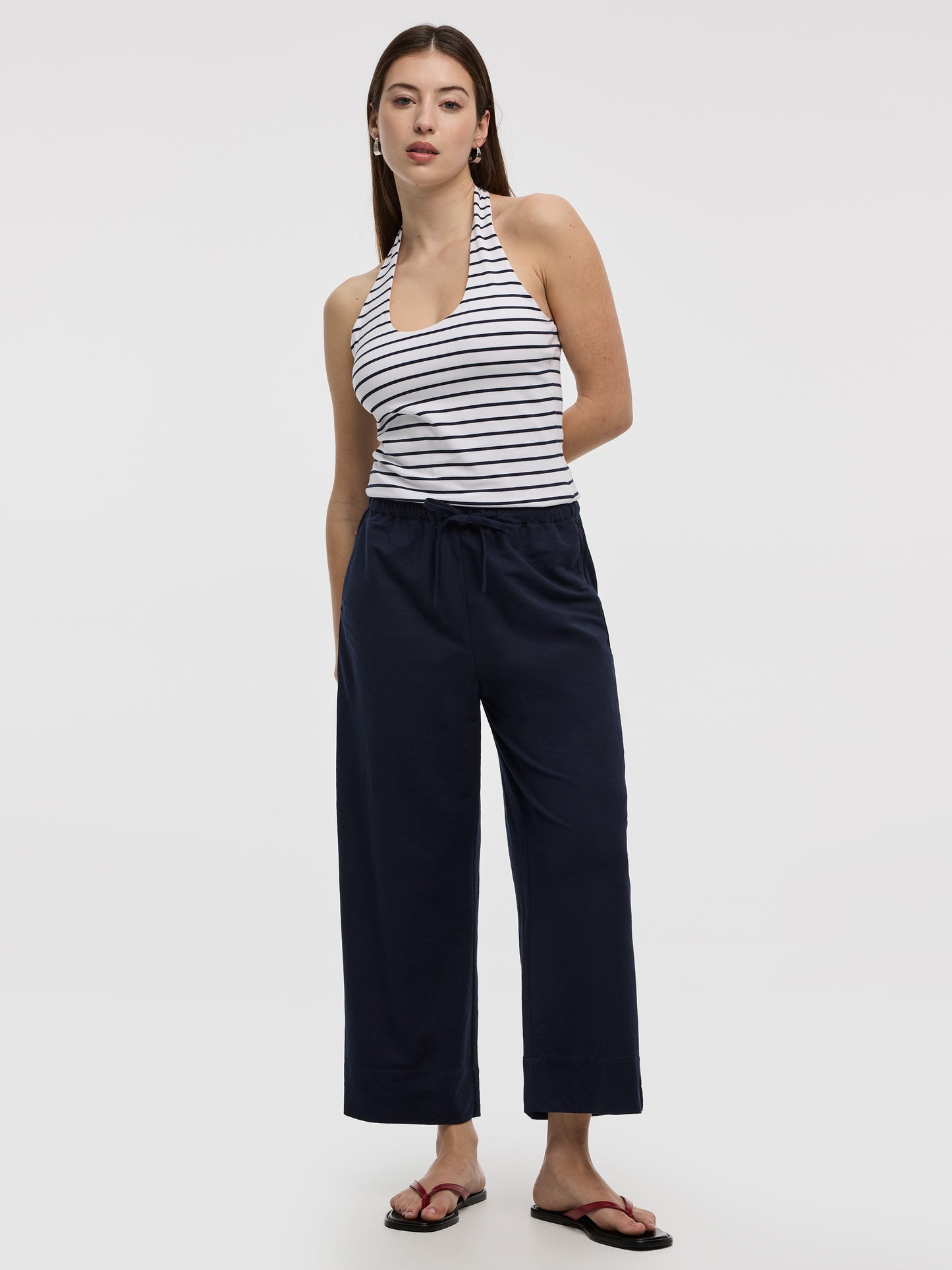 Wide-Leg Cropped Piqué Pant
