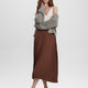 Pleated Satin Midi Skirt