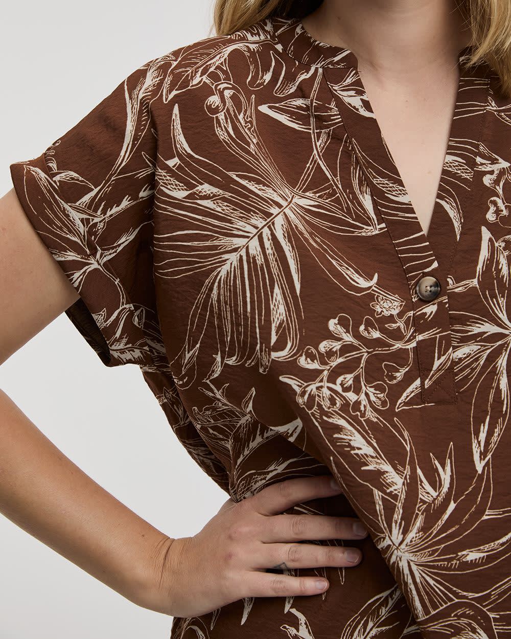 Extended-Sleeve Shift Dress with Split Neckline