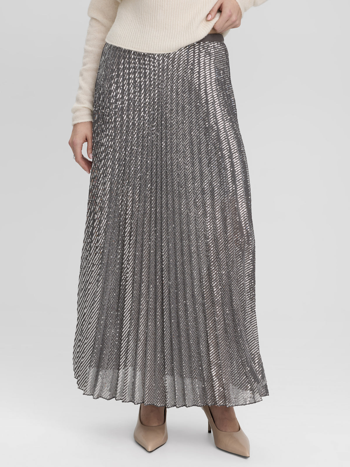 Maxi Pleated Sequins Skirt