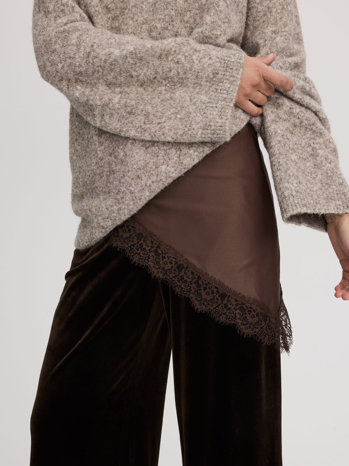 Satin Triangle Scarf with Lace Trim