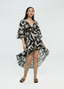 Long-Sleeve V-Neck Maxi Dress with High-Low Hem