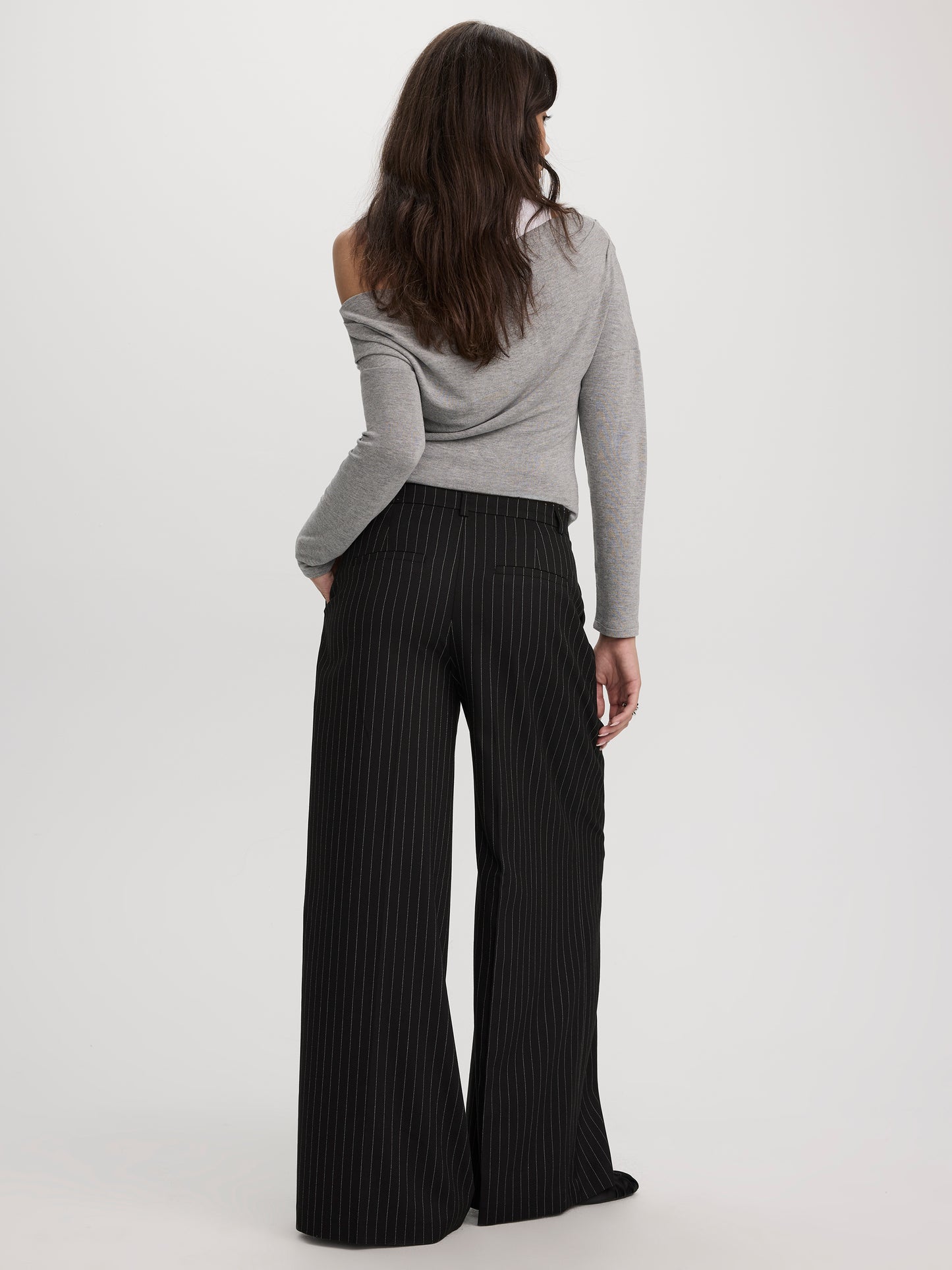 Wide-Leg Mid-Rise Pants with Asymmetrical Waist - The Timeless