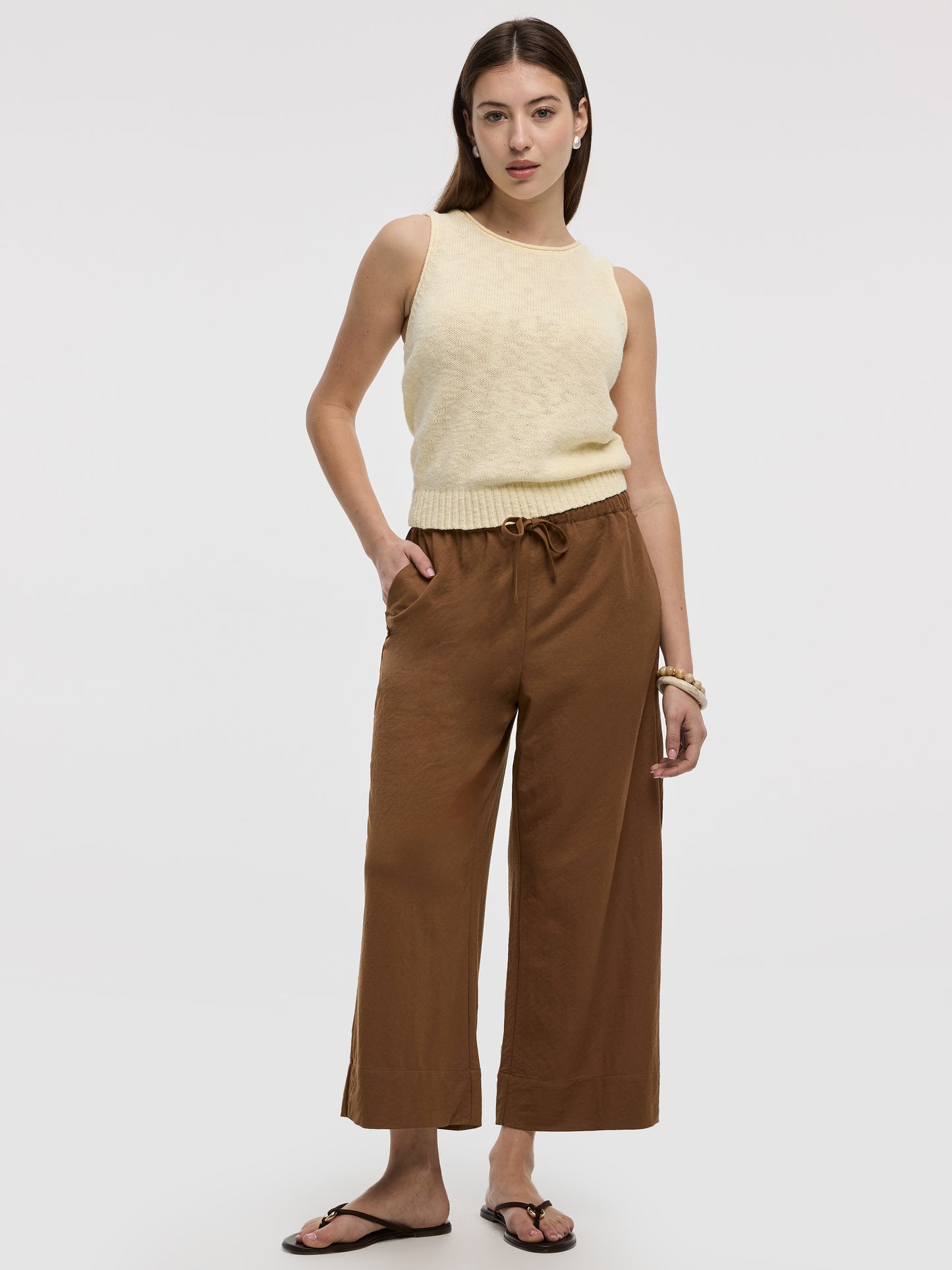 Wide-Leg Cropped Piqué Pant