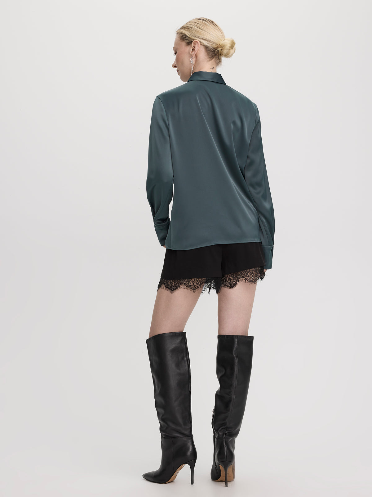 Long-Sleeve Loose Satin Blouse
