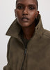 Faux Suede Bomber Jacket with Faux Leather Collar