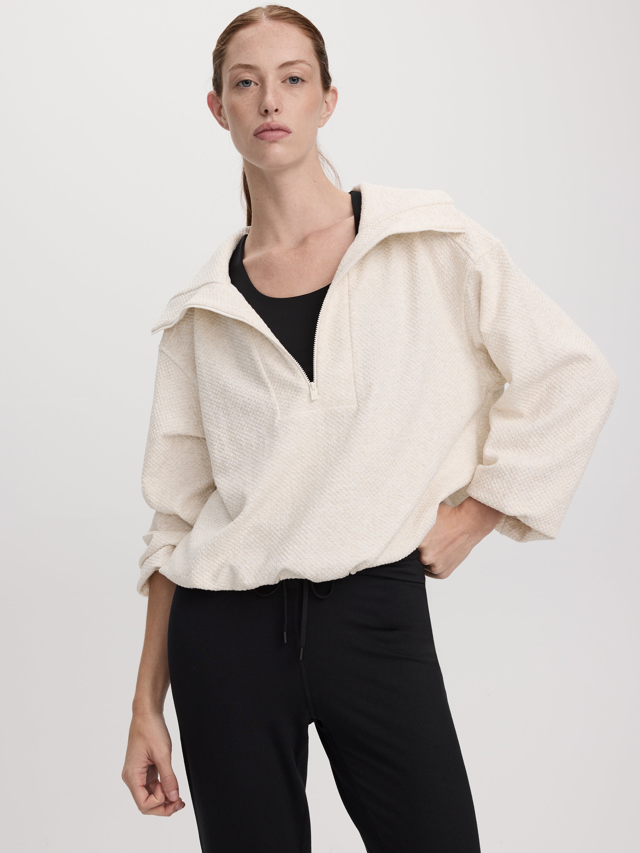 Women's Half-Zip Textured Pullover with Bungee Cord – Hyba by Reitmans