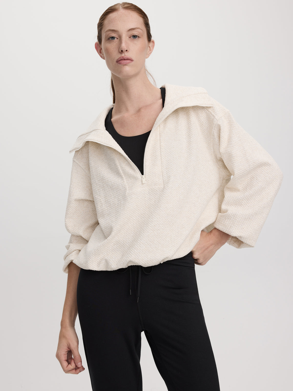 Half-Zip Textured Pullover - Hyba