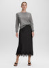 Satin Midi Skirt with Lace Trim