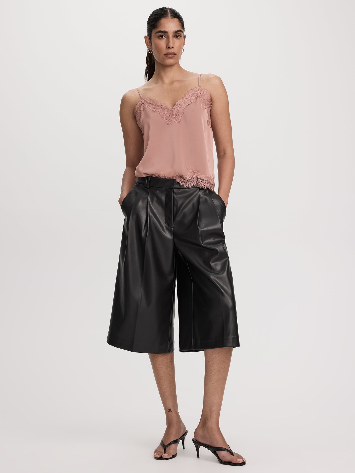 Faux-Leather High-Rise Bermuda